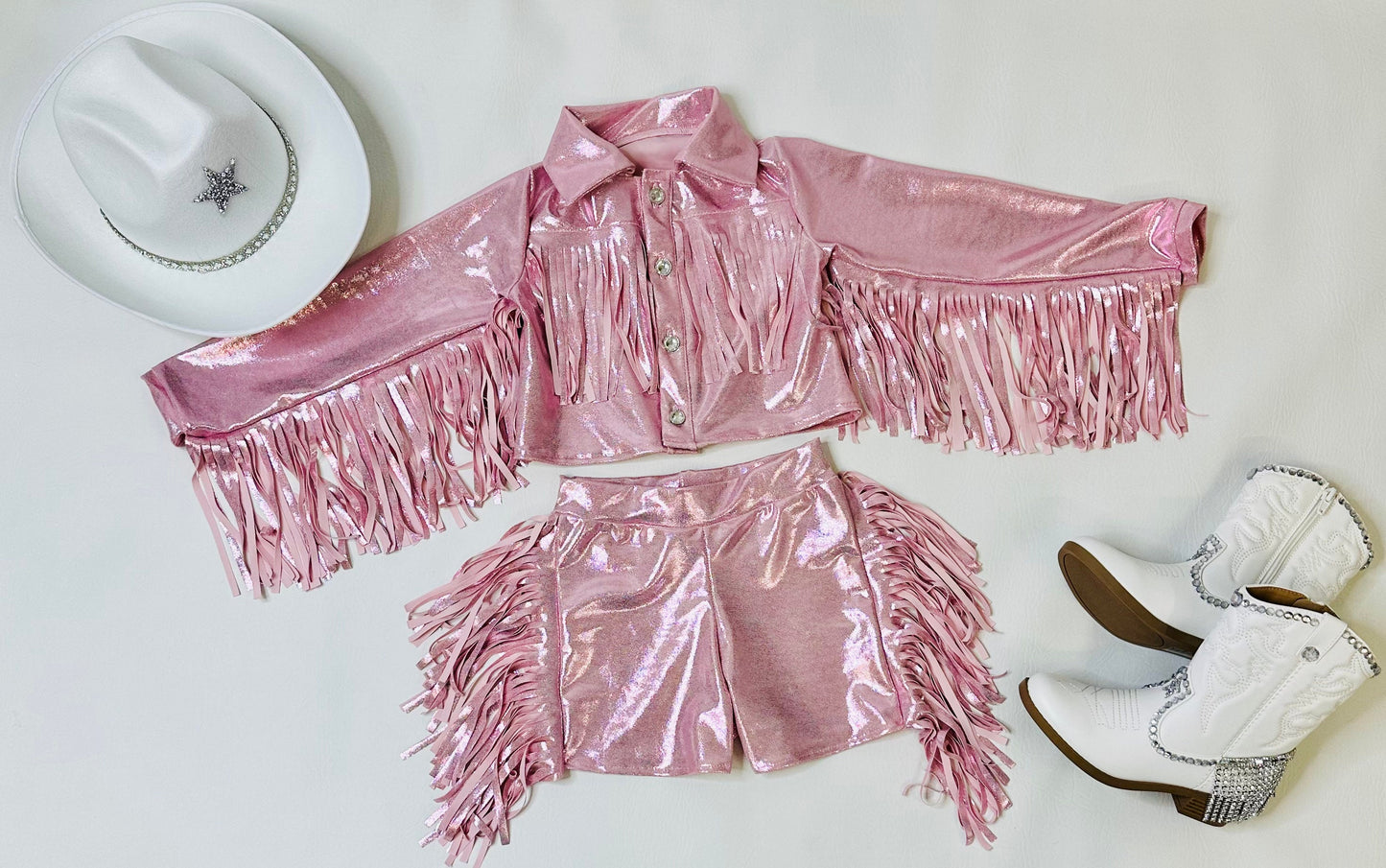 8Cowgirl Couture Fringe Set(InfantJuniors)Matte or Metallic Lycra Mystique|60+ Colors|Boots & Hat Sold Separately. Handmade Wholesome Goods