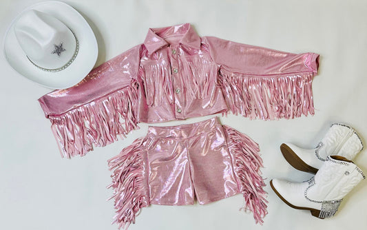 8Cowgirl Couture Fringe Set(InfantJuniors)Matte or Metallic Lycra Mystique|60+ Colors|Boots & Hat Sold Separately. Handmade Wholesome Goods