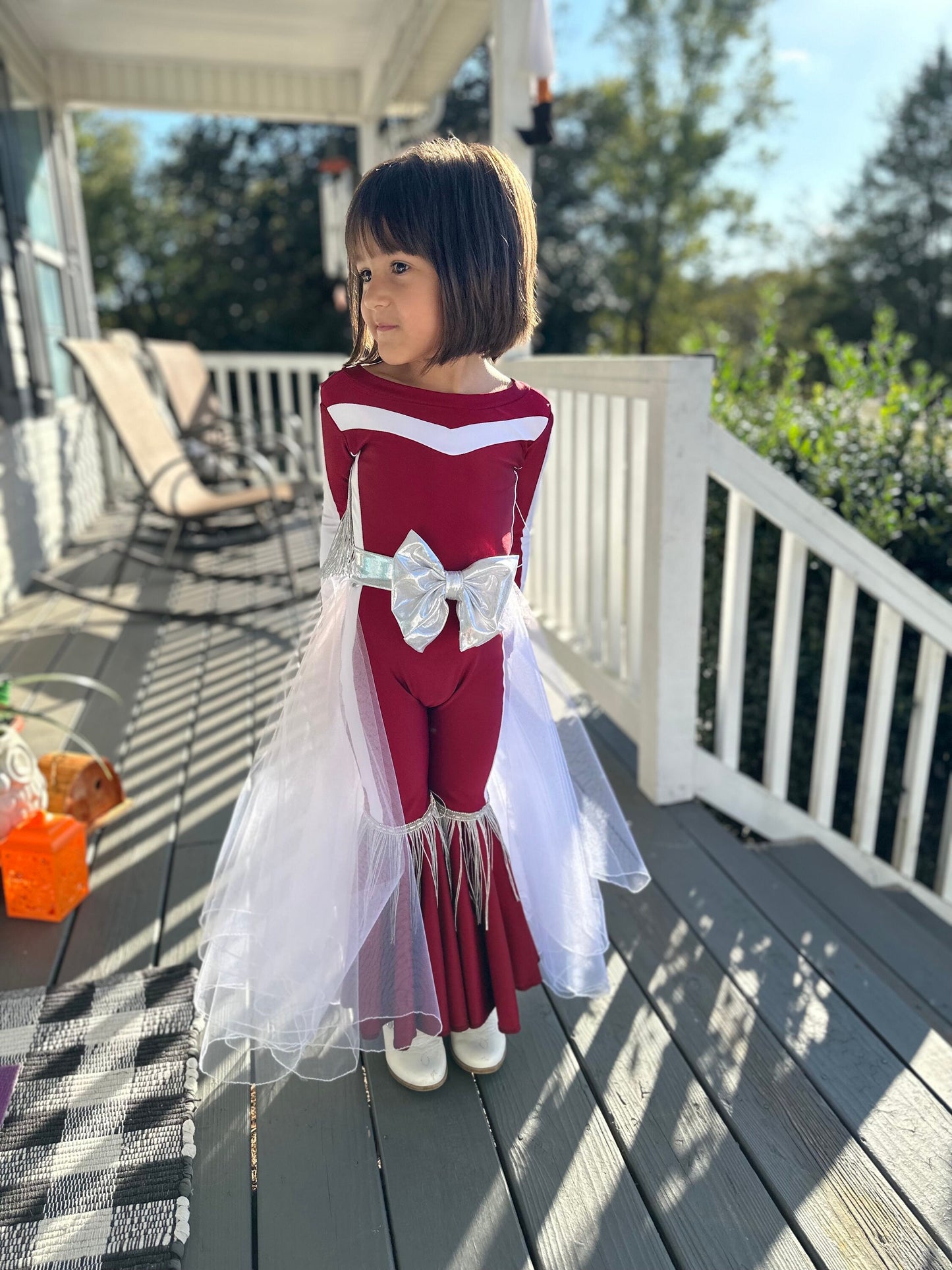 Touchdown Elegance: Custom Kids' Tulle/Organza Skirt and Fringed Feathered Jumpsuit in Your Favorite Football Team Colors