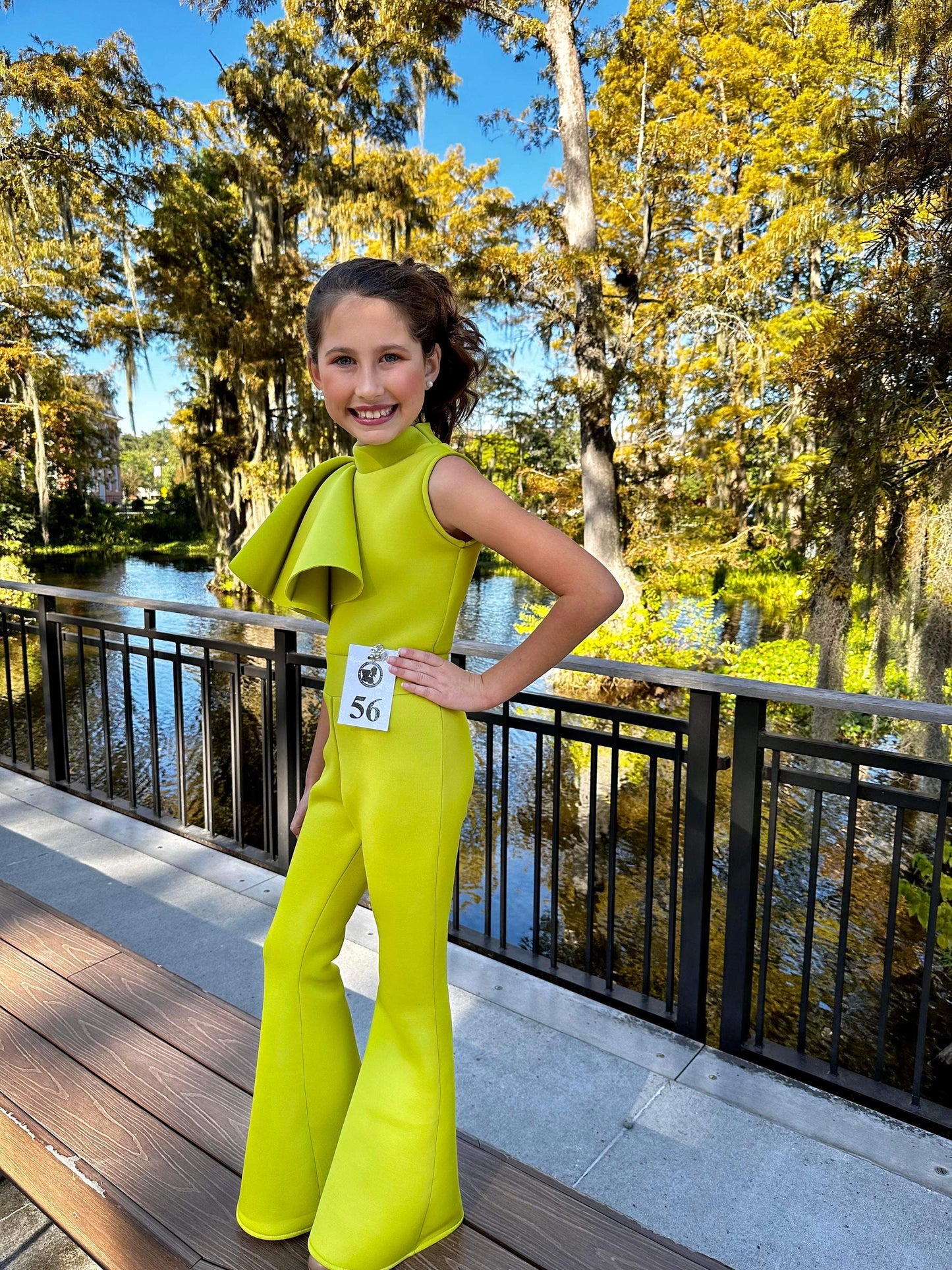 Custom Pageant Neoprene Scuba Jumpsuit with Ruffles, Girls Casual Wear, Romper Outfit. Wholesome Goods Co