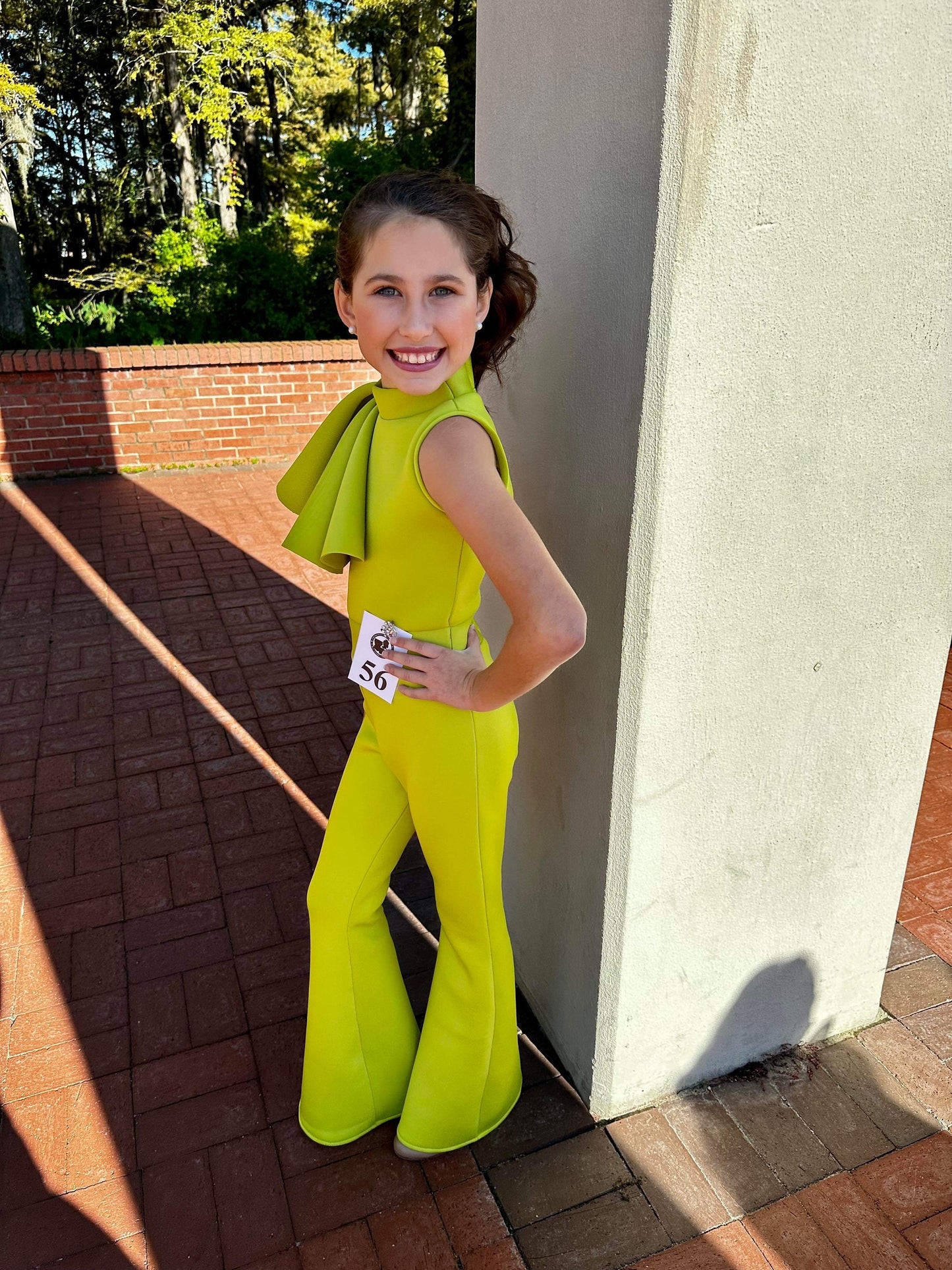 Custom Pageant Neoprene Scuba Jumpsuit with Ruffles, Girls Casual Wear, Romper Outfit. Wholesome Goods Co