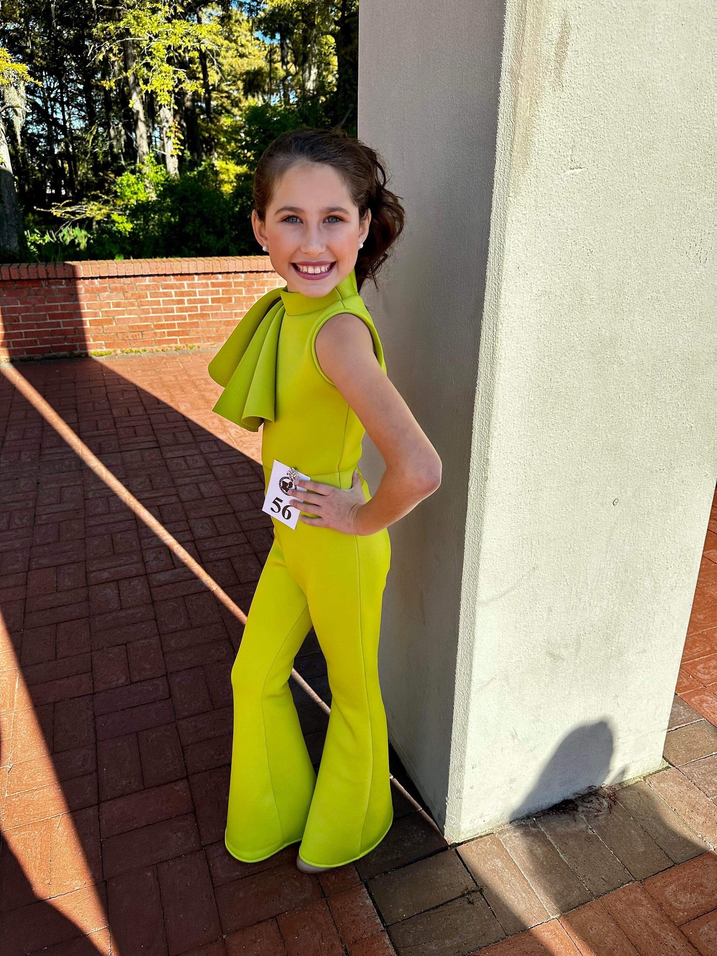 Custom Pageant Neoprene Scuba Jumpsuit with Ruffles, Girls Casual Wear, Romper Outfit. Wholesome Goods Co