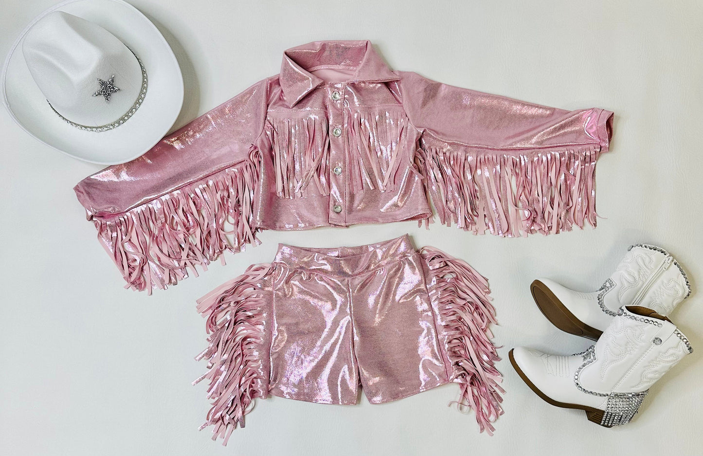8Cowgirl Couture Fringe Set(InfantJuniors)Matte or Metallic Lycra Mystique|60+ Colors|Boots & Hat Sold Separately. Handmade Wholesome Goods