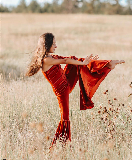 Girls Dancing Queen Winter Edition Velvet Asymmetrical One-Shoulder Bell Bottoms  Jumpsuit/Special Occasion Holiday Outfit Wholesome GoodsCo