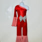 Candy Cane Christmas Jumpsuit for Kids Also Available In Adult Sizes|Detachable Train, Bow Belt, Hair Bow, Wrist Cuffs|Sold Separately