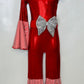 Candy Cane Christmas Jumpsuit for Kids Also Available In Adult Sizes|Detachable Train, Bow Belt, Hair Bow, Wrist Cuffs|Sold Separately