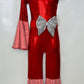 Candy Cane Christmas Jumpsuit for Kids Also Available In Adult Sizes|Detachable Train, Bow Belt, Hair Bow, Wrist Cuffs|Sold Separately