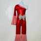 Candy Cane Christmas Jumpsuit for Kids Also Available In Adult Sizes|Detachable Train, Bow Belt, Hair Bow, Wrist Cuffs|Sold Separately