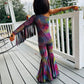 Boogie Nights Iridescent Rainbow Fringe Jumpsuit|One-Shoulder Bell Sleeve & Flared Leg|Girls' Birthday and Dance Outfit|More Colors Availabl