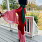 Candy Cane Christmas Jumpsuit for Kids Also Available In Adult Sizes|Detachable Train, Bow Belt, Hair Bow, Wrist Cuffs|Sold Separately
