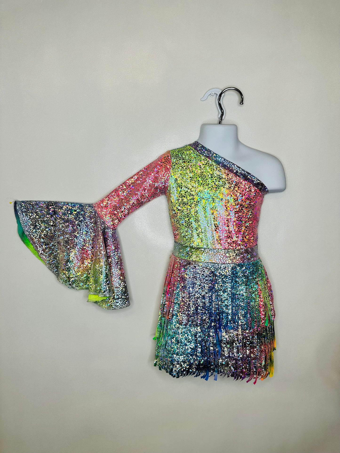 Holographic Fringe Skirt|One Shoulder Bell Sleeve Leotard (Sold Separately)-More Colors Available!Girls skirts|fringe skirts|Wholesome Goods