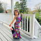 Boogie Nights Iridescent Rainbow Fringe Jumpsuit|One-Shoulder Bell Sleeve & Flared Leg|Girls' Birthday and Dance Outfit|More Colors Availabl