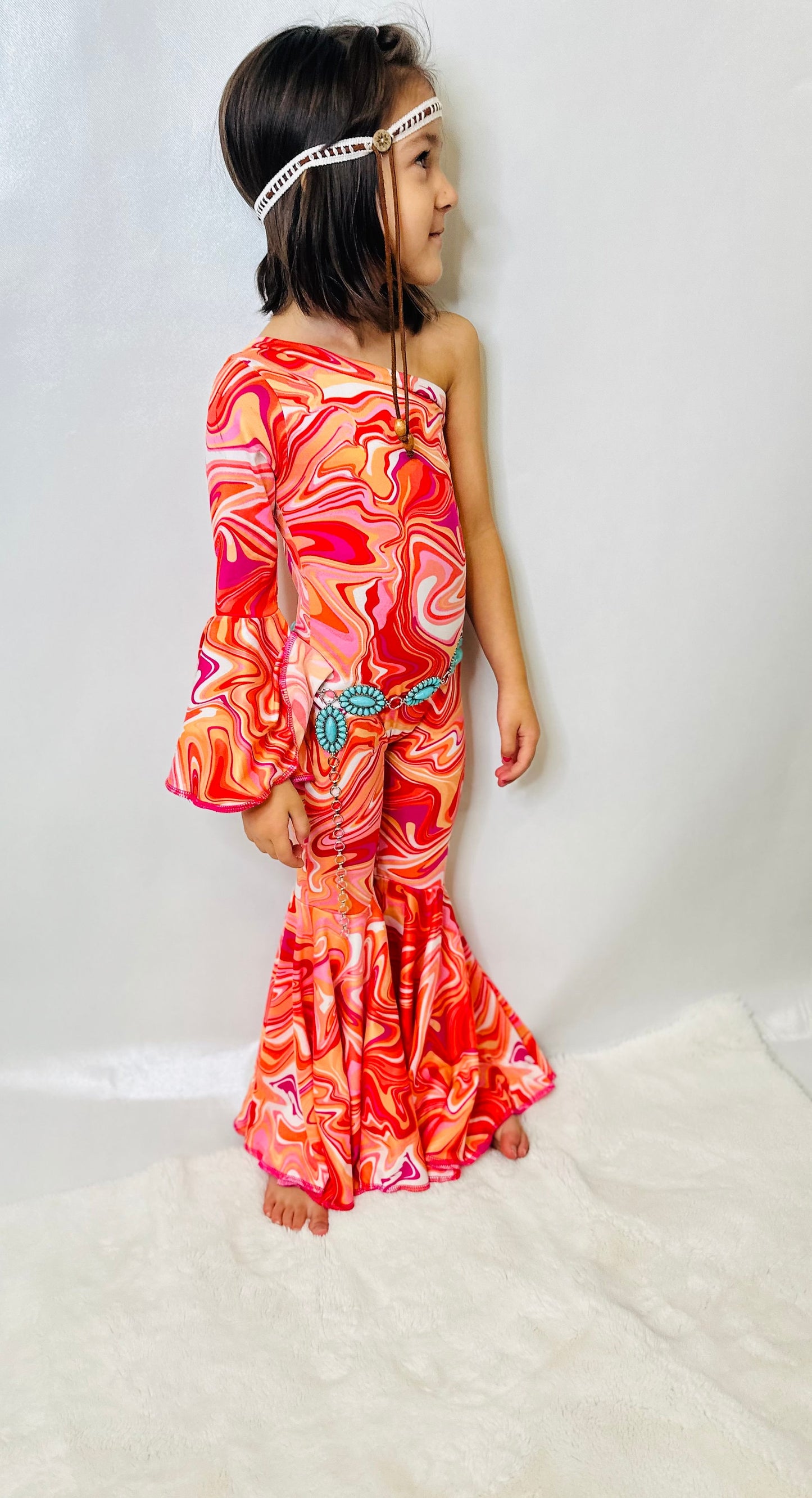 Dancing Queen Totally Retro Jumpsuit with Optional Concho Belt - Groovy '70s Disco Vibes|Flare Bell Jumpsuit|One Shoulder Jumpsuit