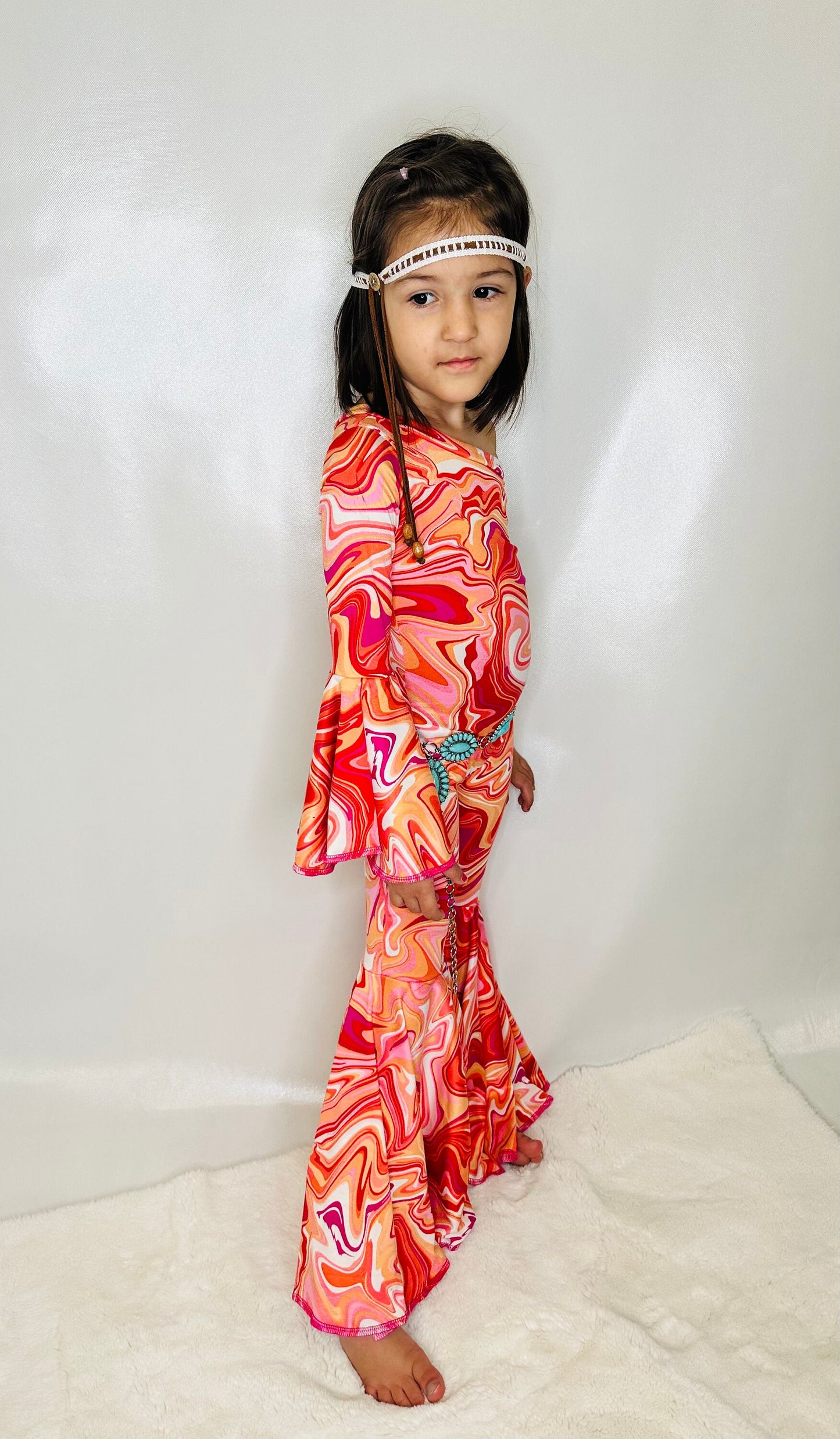 Dancing Queen Totally Retro Jumpsuit with Optional Concho Belt - Groovy '70s Disco Vibes|Flare Bell Jumpsuit|One Shoulder Jumpsuit
