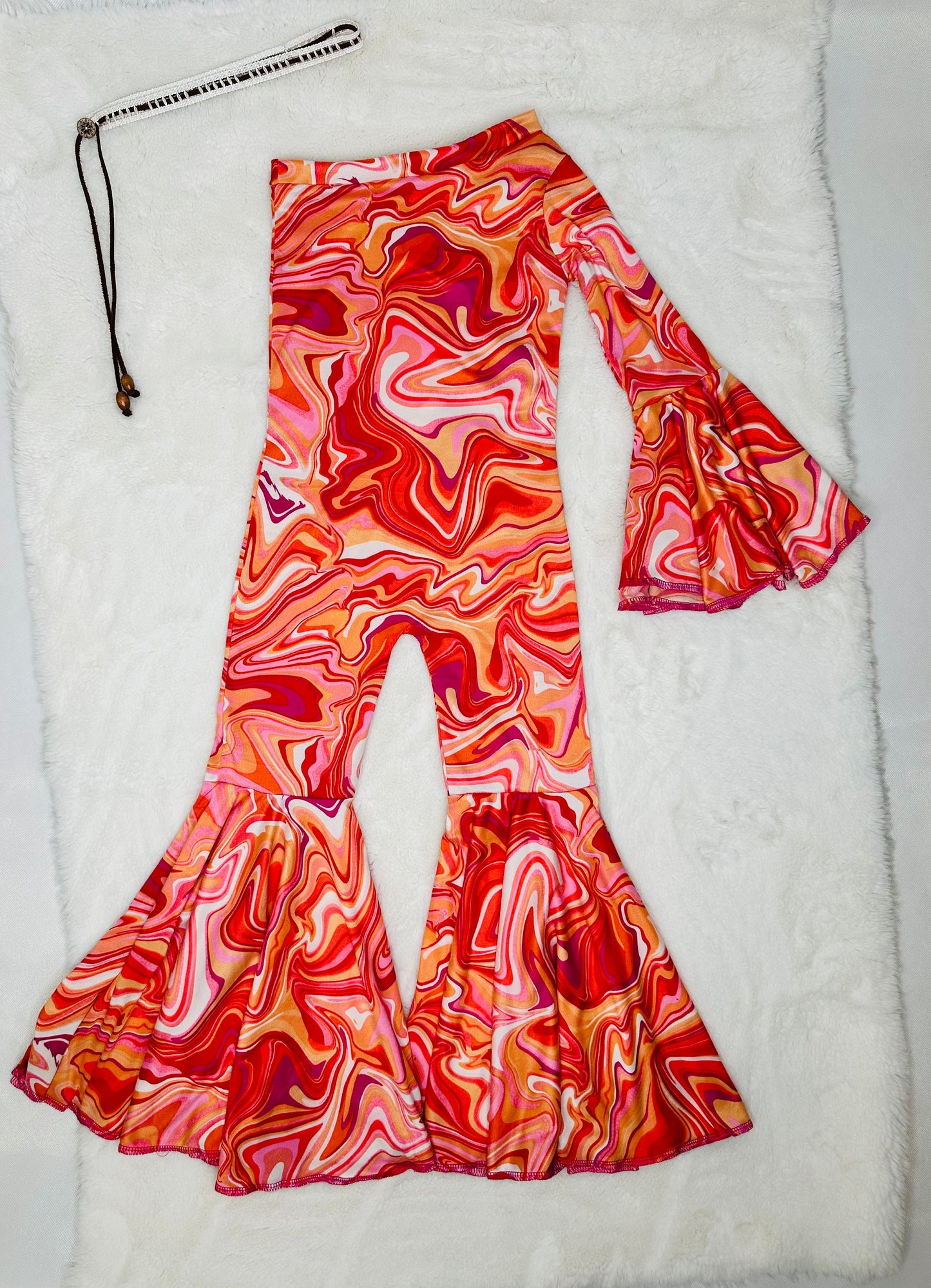 Dancing Queen Totally Retro Jumpsuit with Optional Concho Belt - Groovy '70s Disco Vibes|Flare Bell Jumpsuit|One Shoulder Jumpsuit