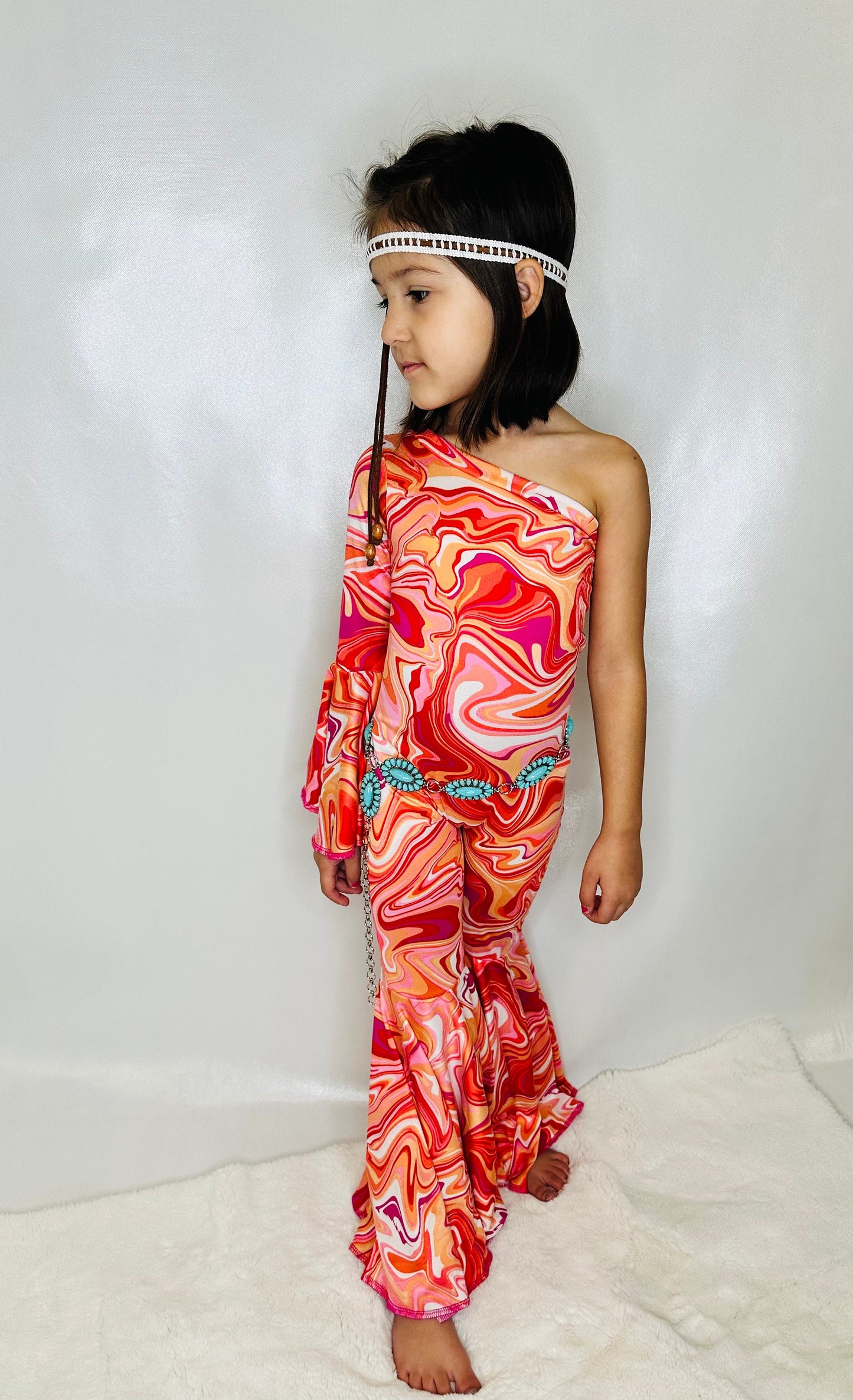 Dancing Queen Totally Retro Jumpsuit with Optional Concho Belt - Groovy '70s Disco Vibes|Flare Bell Jumpsuit|One Shoulder Jumpsuit