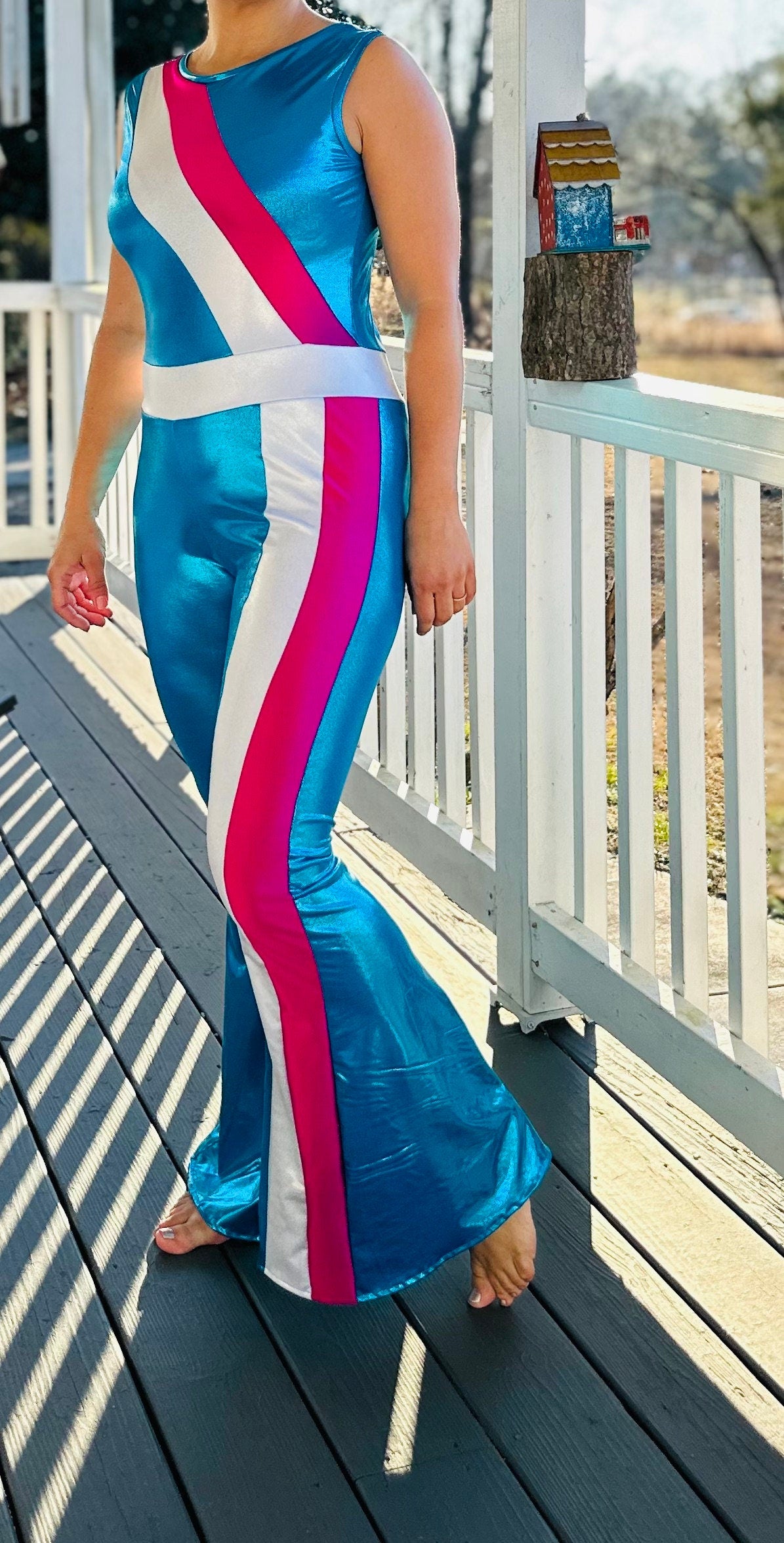 Customizable Retro Radiance Dance Jumpsuit with Optional Rhinestones - Team Sparkle & Flare! By Wholesome Goods Co