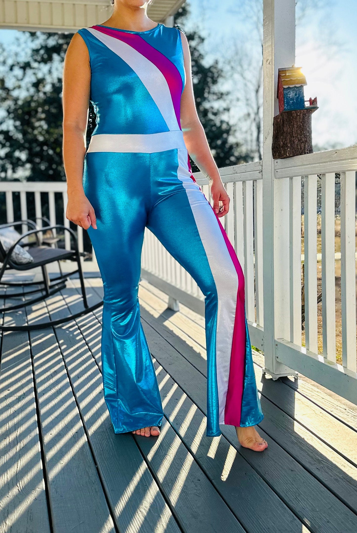 Customizable Retro Radiance Dance Jumpsuit with Optional Rhinestones - Team Sparkle & Flare! By Wholesome Goods Co