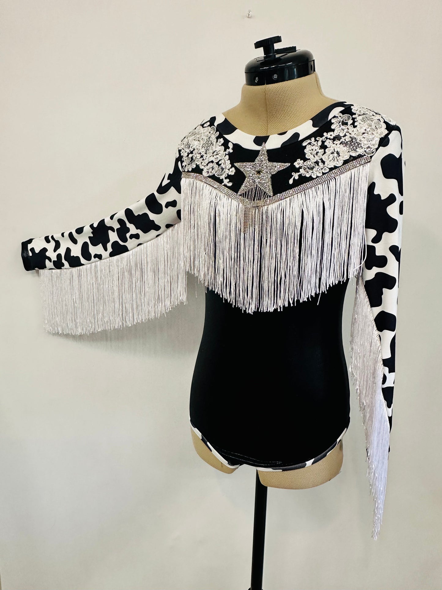Western Glam Pageant Outfit: 'Let There Be Cowgirls' with Shimmering Black Mystique, Cow Print Accents & Tulle SkirtBy Wholesome Goods Co