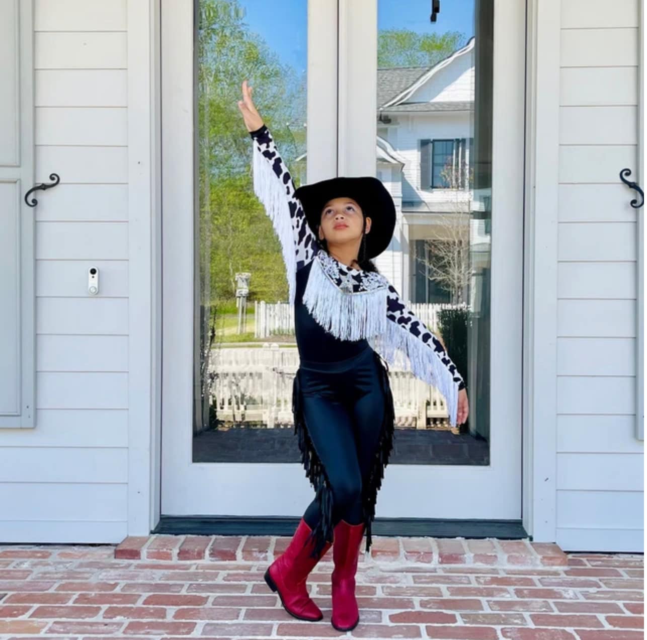 Western Glam Pageant Outfit: 'Let There Be Cowgirls' with Shimmering Black Mystique, Cow Print Accents & Tulle SkirtBy Wholesome Goods Co