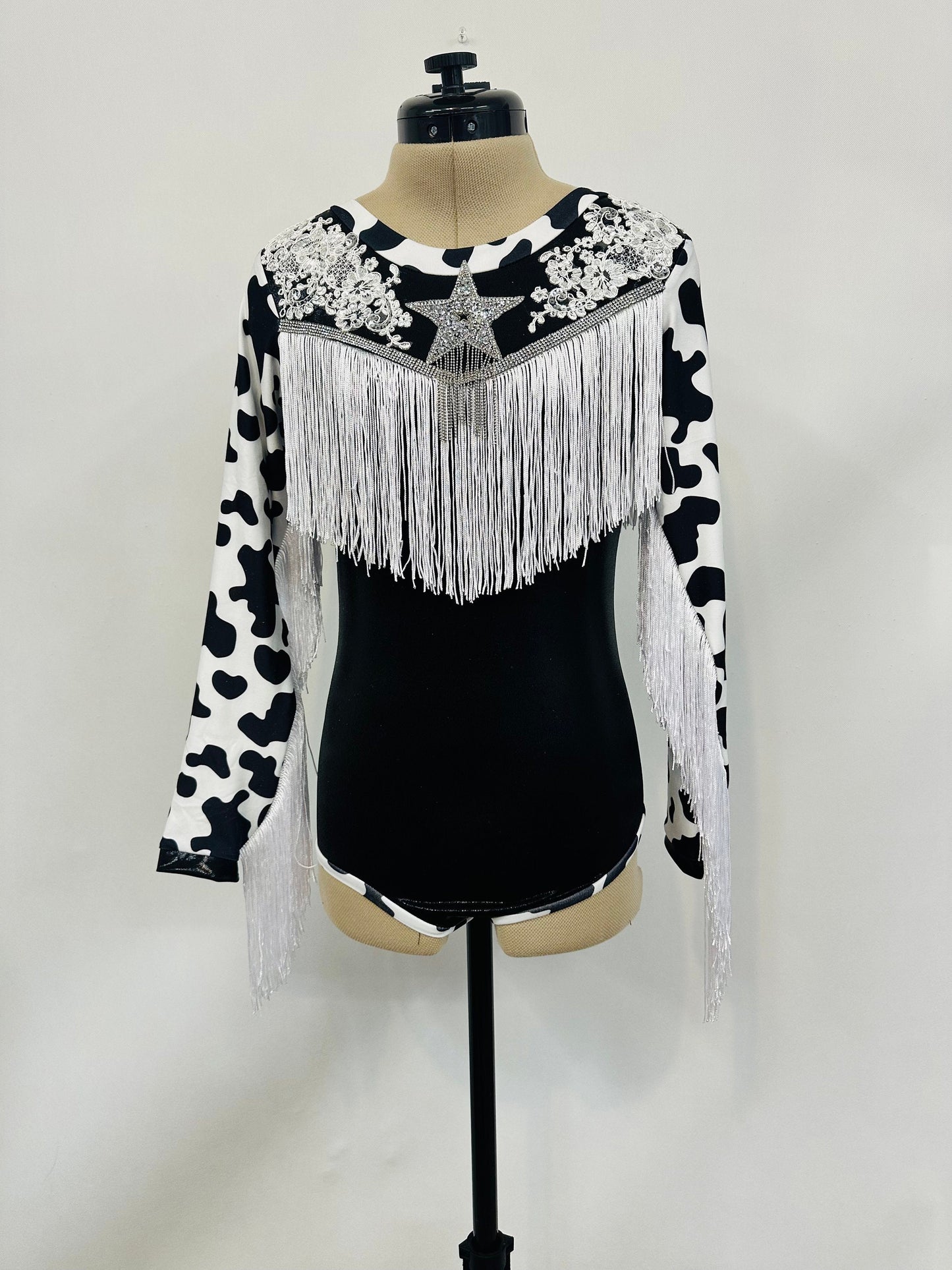 Western Glam Pageant Outfit: 'Let There Be Cowgirls' with Shimmering Black Mystique, Cow Print Accents & Tulle SkirtBy Wholesome Goods Co