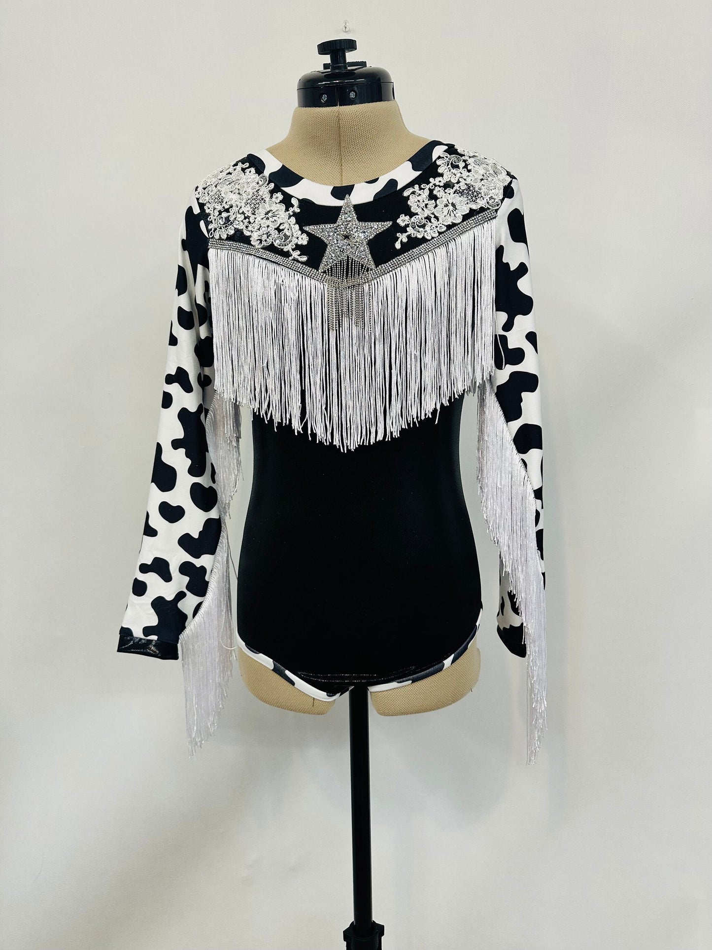 Western Glam Pageant Outfit: 'Let There Be Cowgirls' with Shimmering Black Mystique, Cow Print Accents & Tulle SkirtBy Wholesome Goods Co