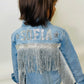 Custom Starlight Fringe Denim Jacket - Tailored Name Embellishment for Girls & Young Adults