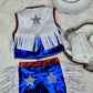 Western Patriotic America Cowgirl Set|Texas Fringe Vest and  Shorts|Kids to Young Adult Sizes|Hat and Boots SOLD SEPARATELY Wholesome Goods
