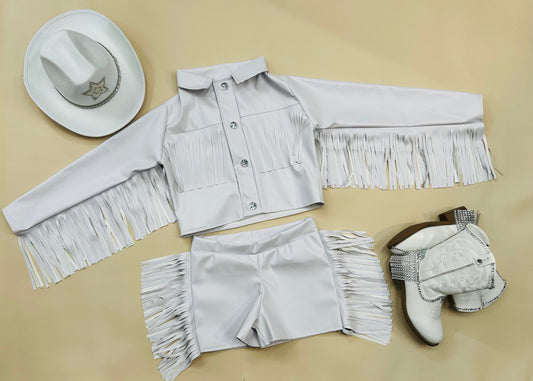 8Cowgirl Couture Fringe Set(InfantJuniors)Matte or Metallic Lycra Mystique|60+ Colors|Boots & Hat Sold Separately. Handmade Wholesome Goods