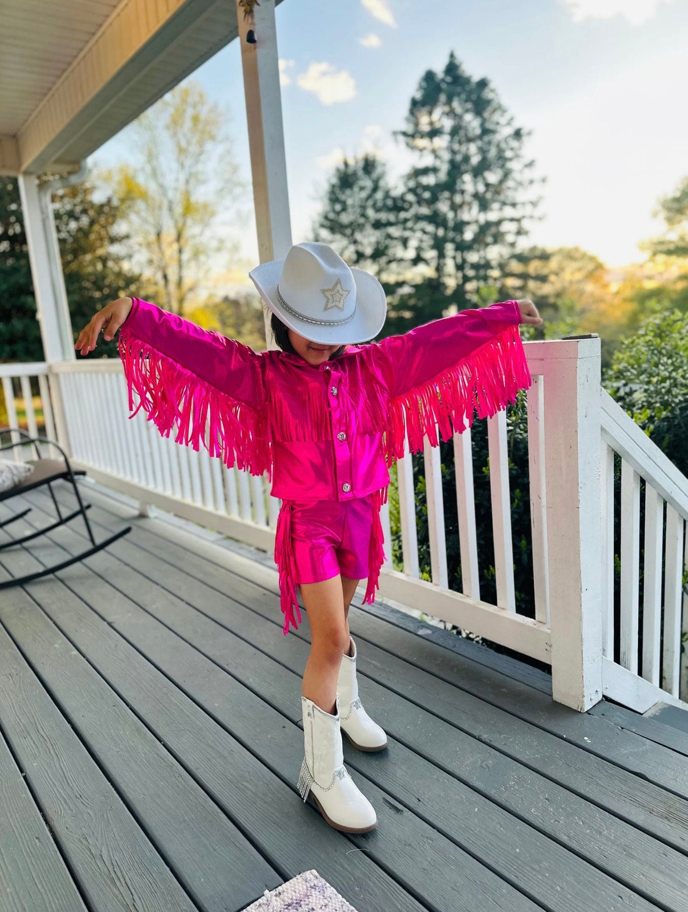 8Cowgirl Couture Fringe Set(InfantJuniors)Matte or Metallic Lycra Mystique|60+ Colors|Boots & Hat Sold Separately. Handmade Wholesome Goods