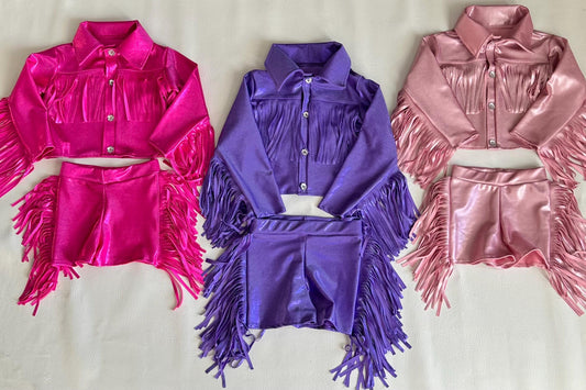 8Cowgirl Couture Fringe Set(InfantJuniors)Matte or Metallic Lycra Mystique|60+ Colors|Boots & Hat Sold Separately. Handmade Wholesome Goods