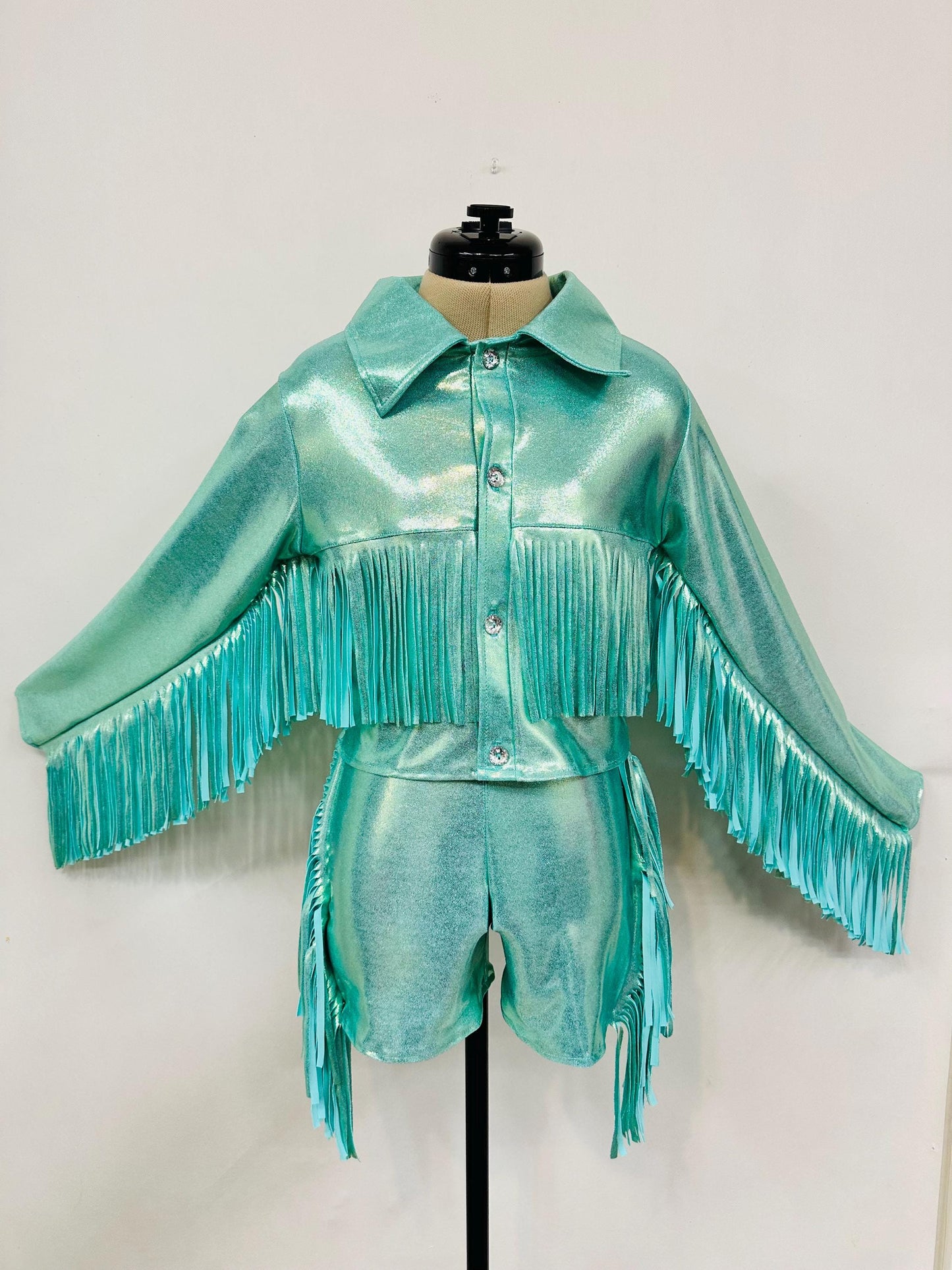 8Cowgirl Couture Fringe Set(InfantJuniors)Matte or Metallic Lycra Mystique|60+ Colors|Boots & Hat Sold Separately. Handmade Wholesome Goods