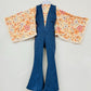 Groove in Style: Kids Denim Printed Lycra Retro Jumpsuit & Vintage Print Exaggerated Bell Sleeves Top (Sold Separately)- Light and Dark Wash
