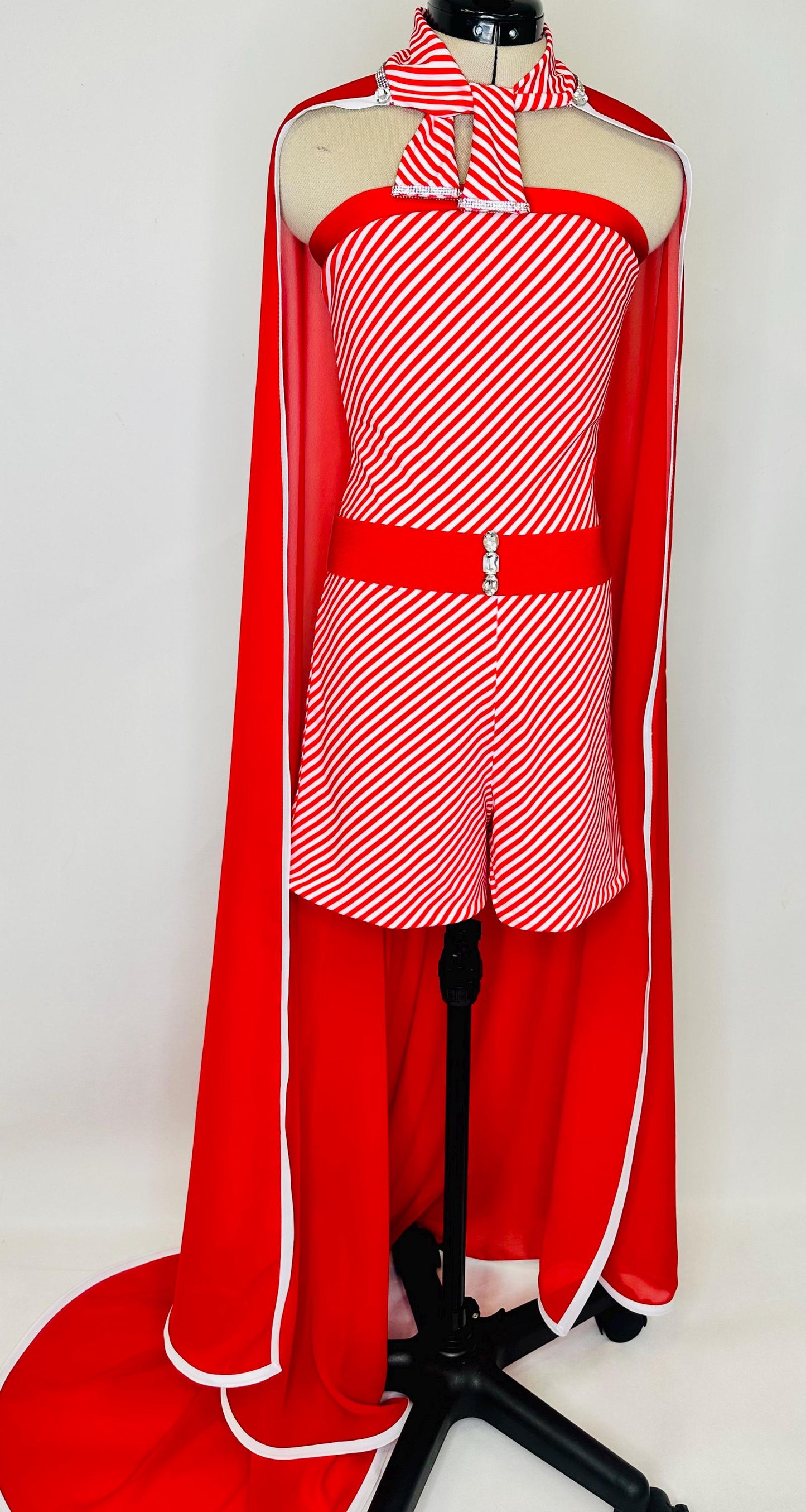 Women's Candy Cane Chic Romper & Cape Set  Adults