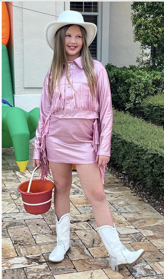 8Cowgirl Couture Fringe Set(InfantJuniors)Matte or Metallic Lycra Mystique|60+ Colors|Boots & Hat Sold Separately. Handmade Wholesome Goods