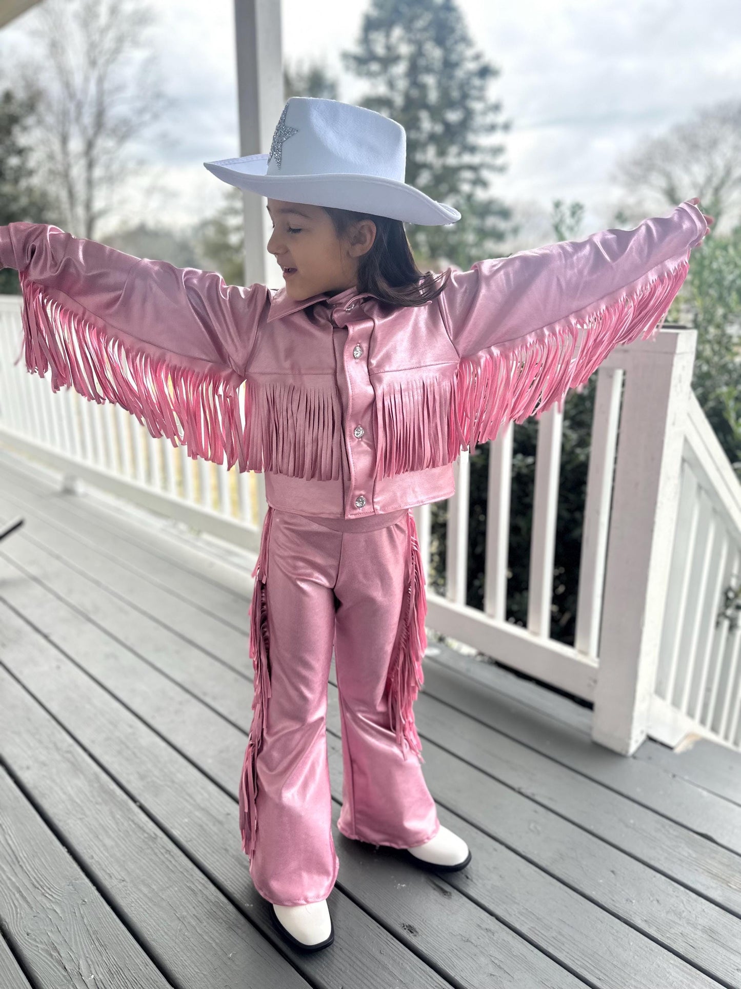 8Cowgirl Couture Fringe Set(InfantJuniors)Matte or Metallic Lycra Mystique|60+ Colors|Boots & Hat Sold Separately. Handmade Wholesome Goods