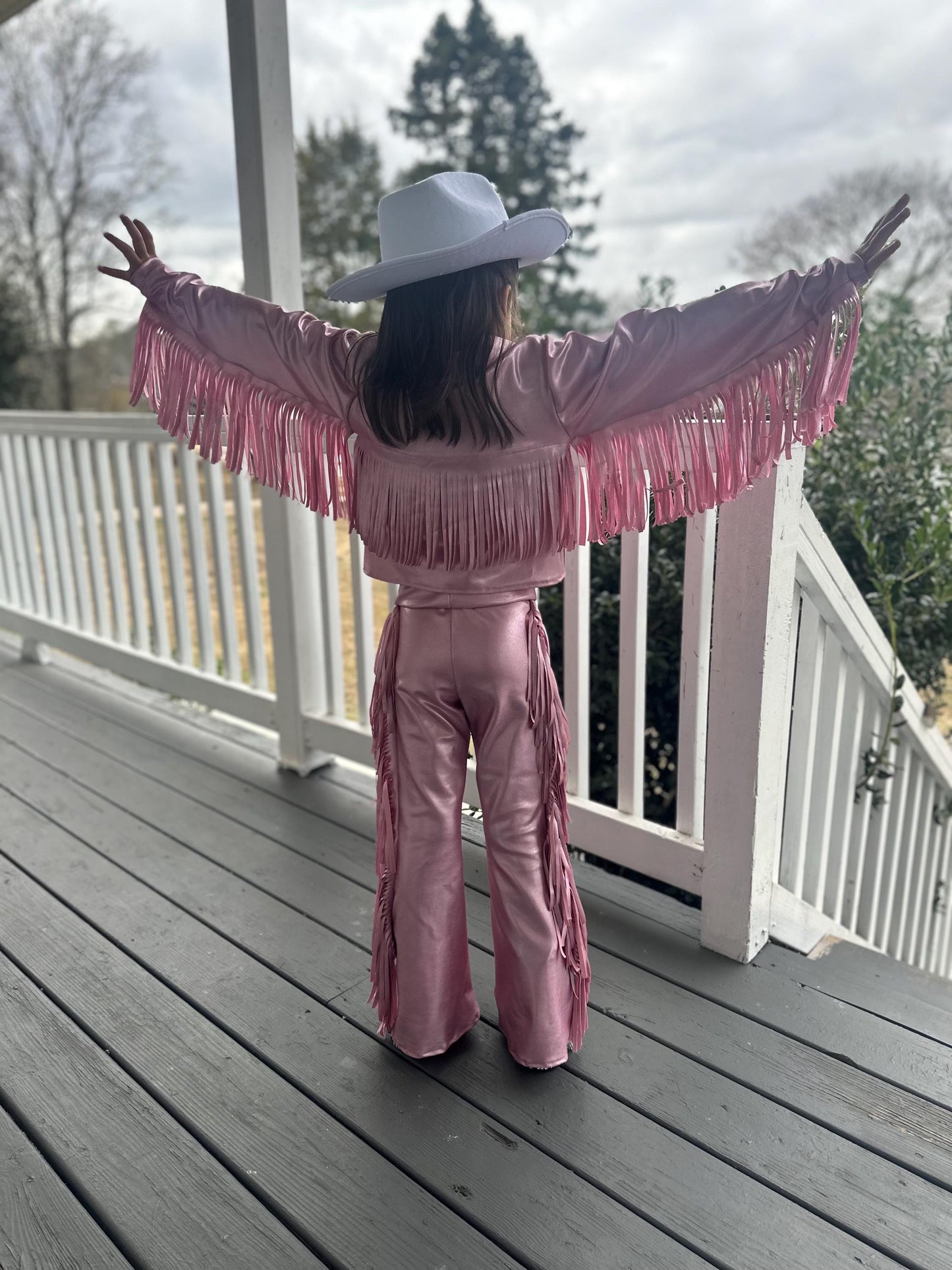 8Cowgirl Couture Fringe Set(InfantJuniors)Matte or Metallic Lycra Mystique|60+ Colors|Boots & Hat Sold Separately. Handmade Wholesome Goods