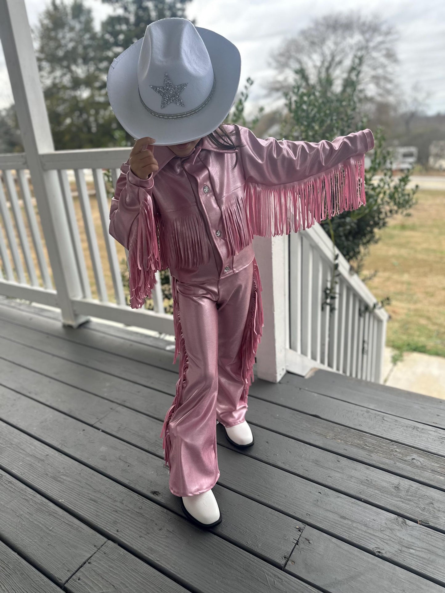 8Cowgirl Couture Fringe Set(InfantJuniors)Matte or Metallic Lycra Mystique|60+ Colors|Boots & Hat Sold Separately. Handmade Wholesome Goods