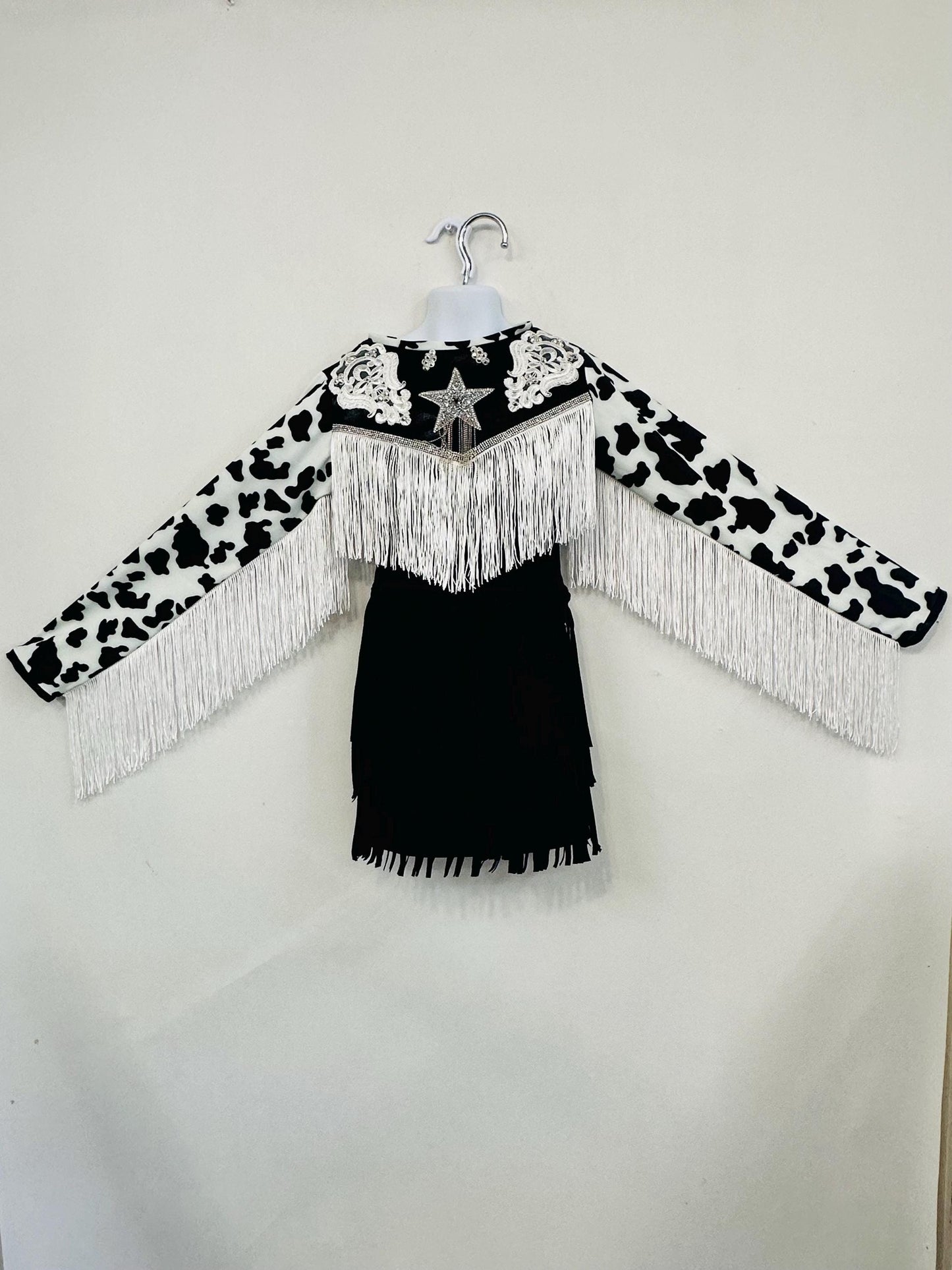 Western Glam Pageant Outfit: 'Let There Be Cowgirls' with Shimmering Black Mystique, Cow Print Accents & Tulle SkirtBy Wholesome Goods Co