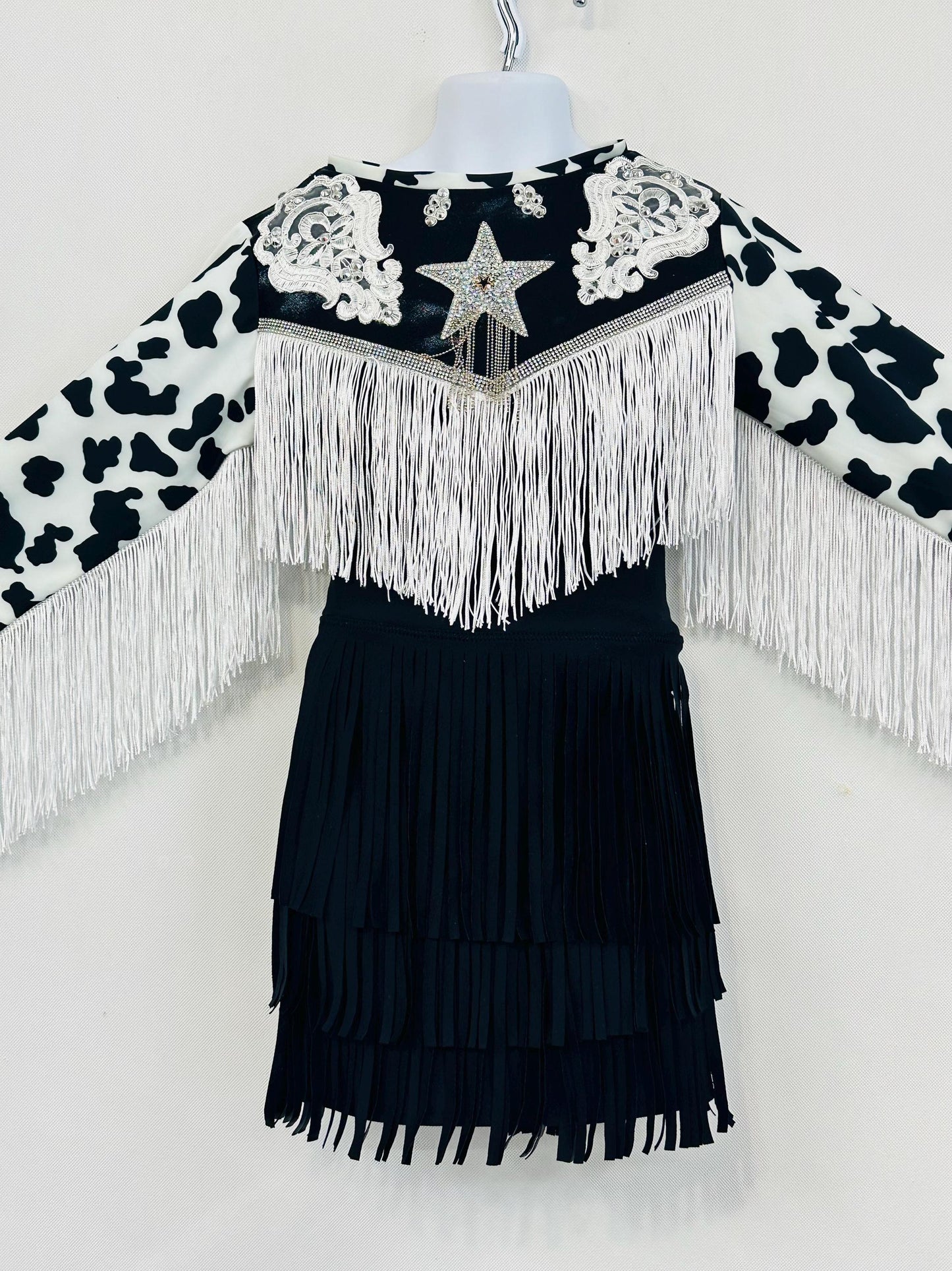 Western Glam Pageant Outfit: 'Let There Be Cowgirls' with Shimmering Black Mystique, Cow Print Accents & Tulle SkirtBy Wholesome Goods Co