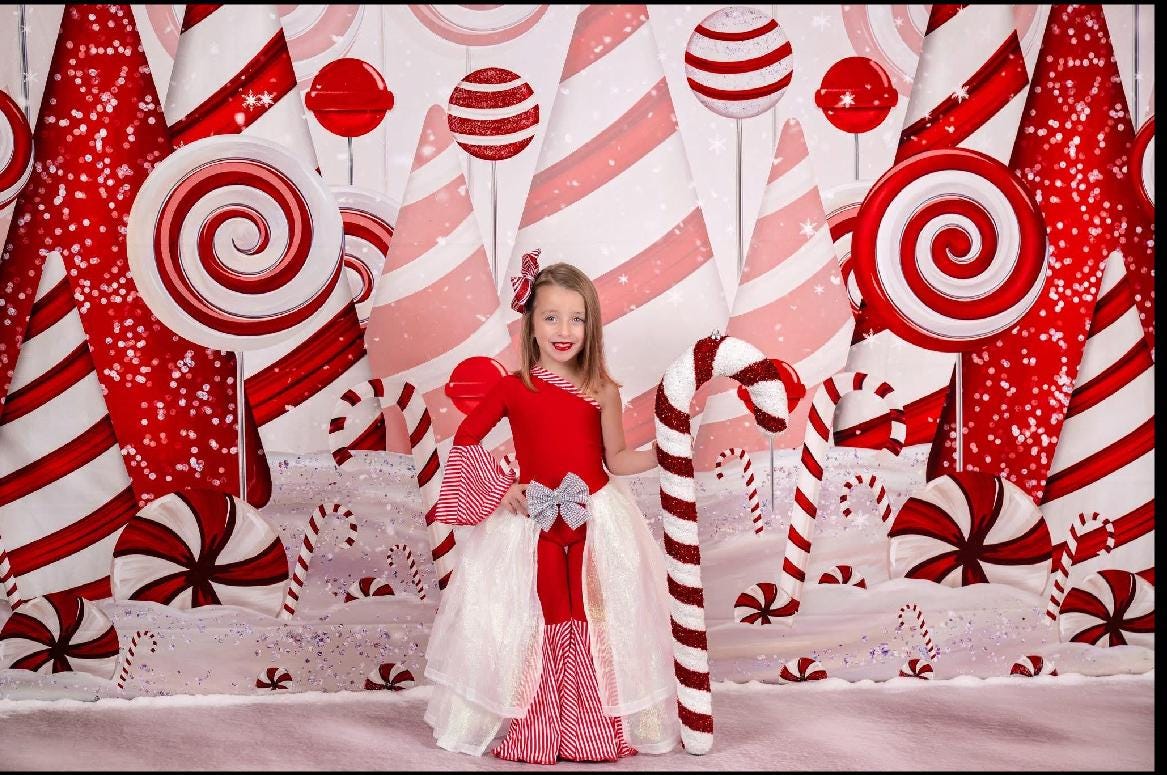 Candy Cane Christmas Jumpsuit for Kids Also Available In Adult Sizes|Detachable Train, Bow Belt, Hair Bow, Wrist Cuffs|Sold Separately