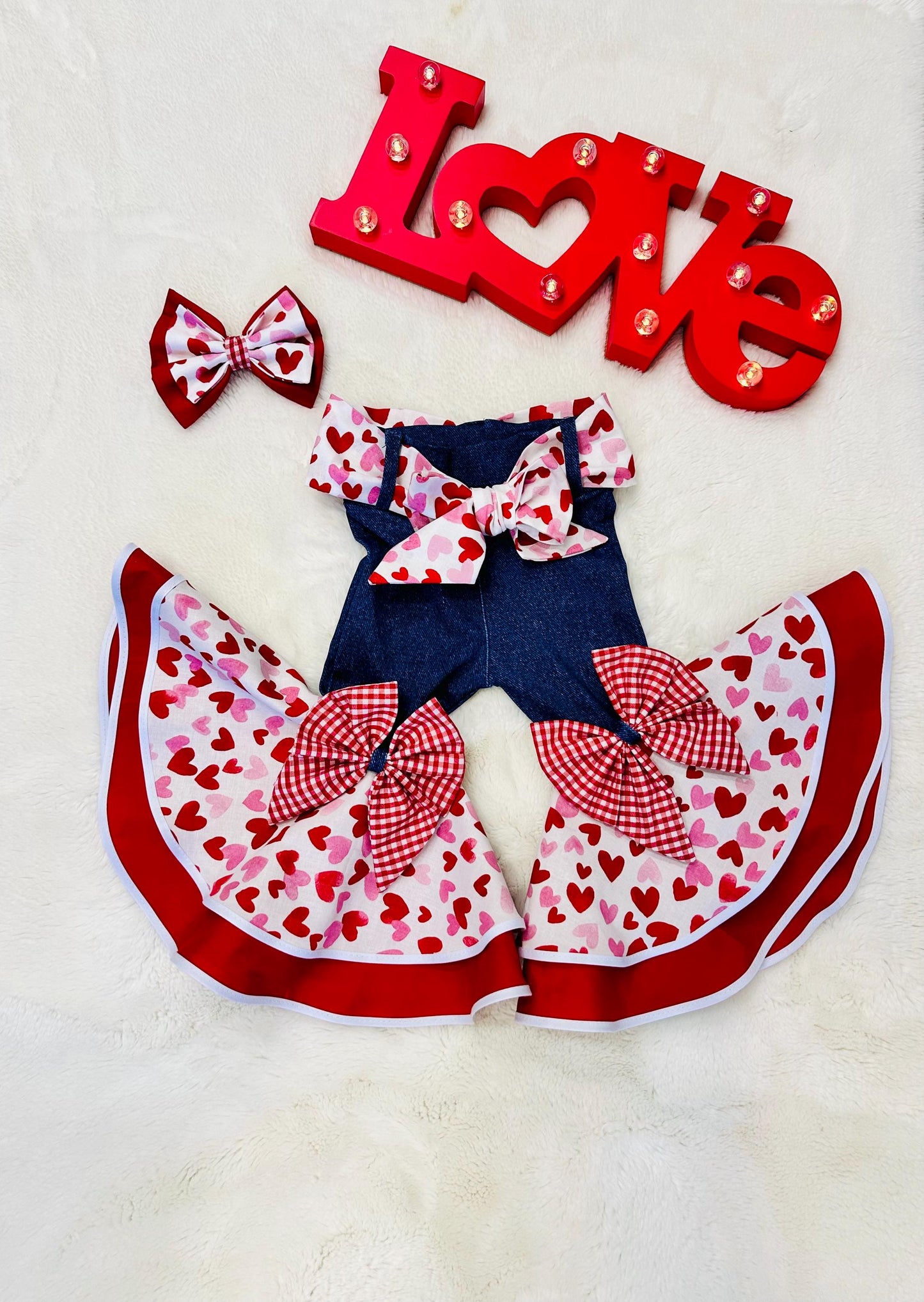 Sweetheart Double Bell Bottoms with Optional Matching Bow & Bandana Belt  Perfect for Valentines Day