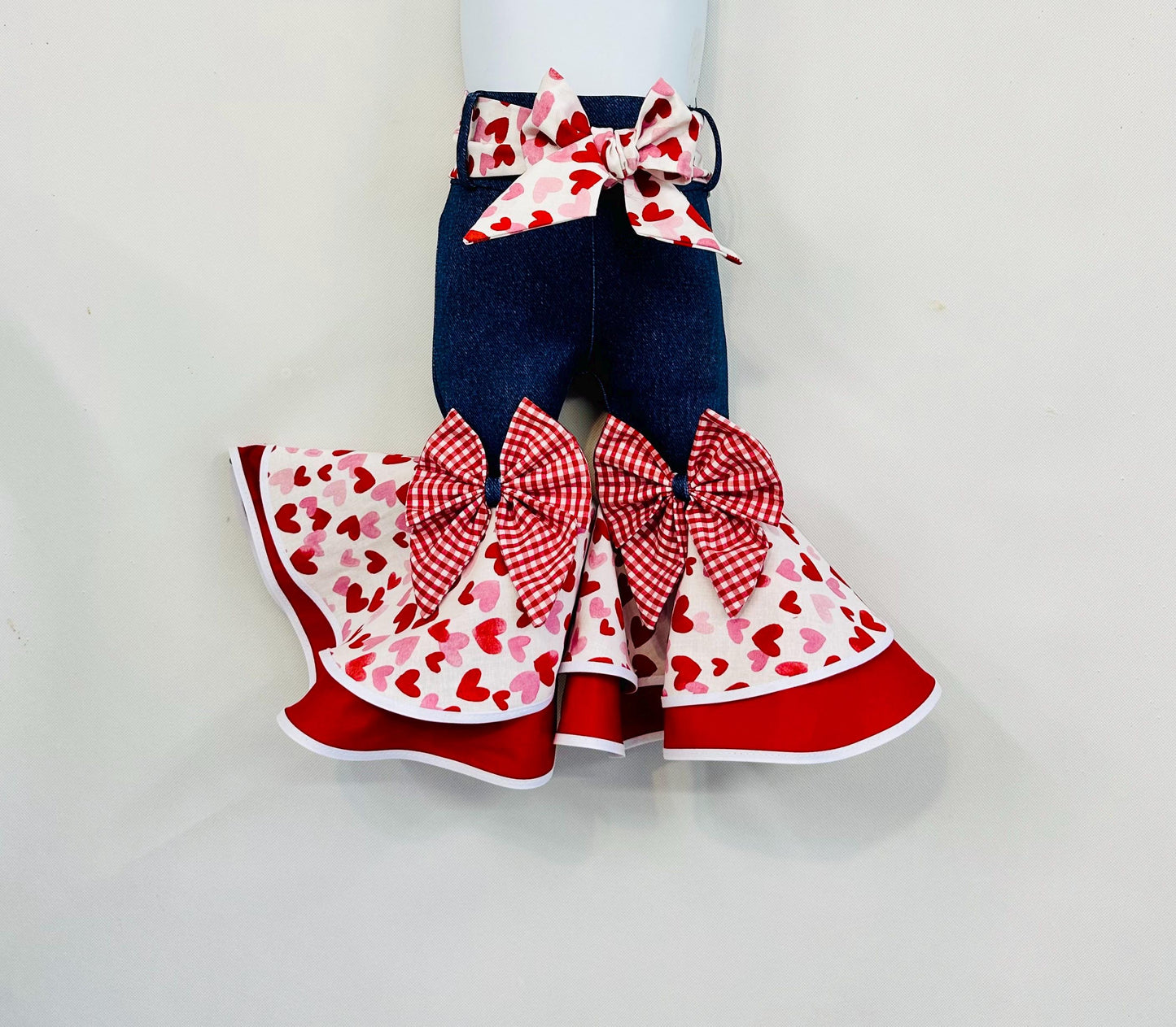 Sweetheart Double Bell Bottoms with Optional Matching Bow & Bandana Belt  Perfect for Valentines Day