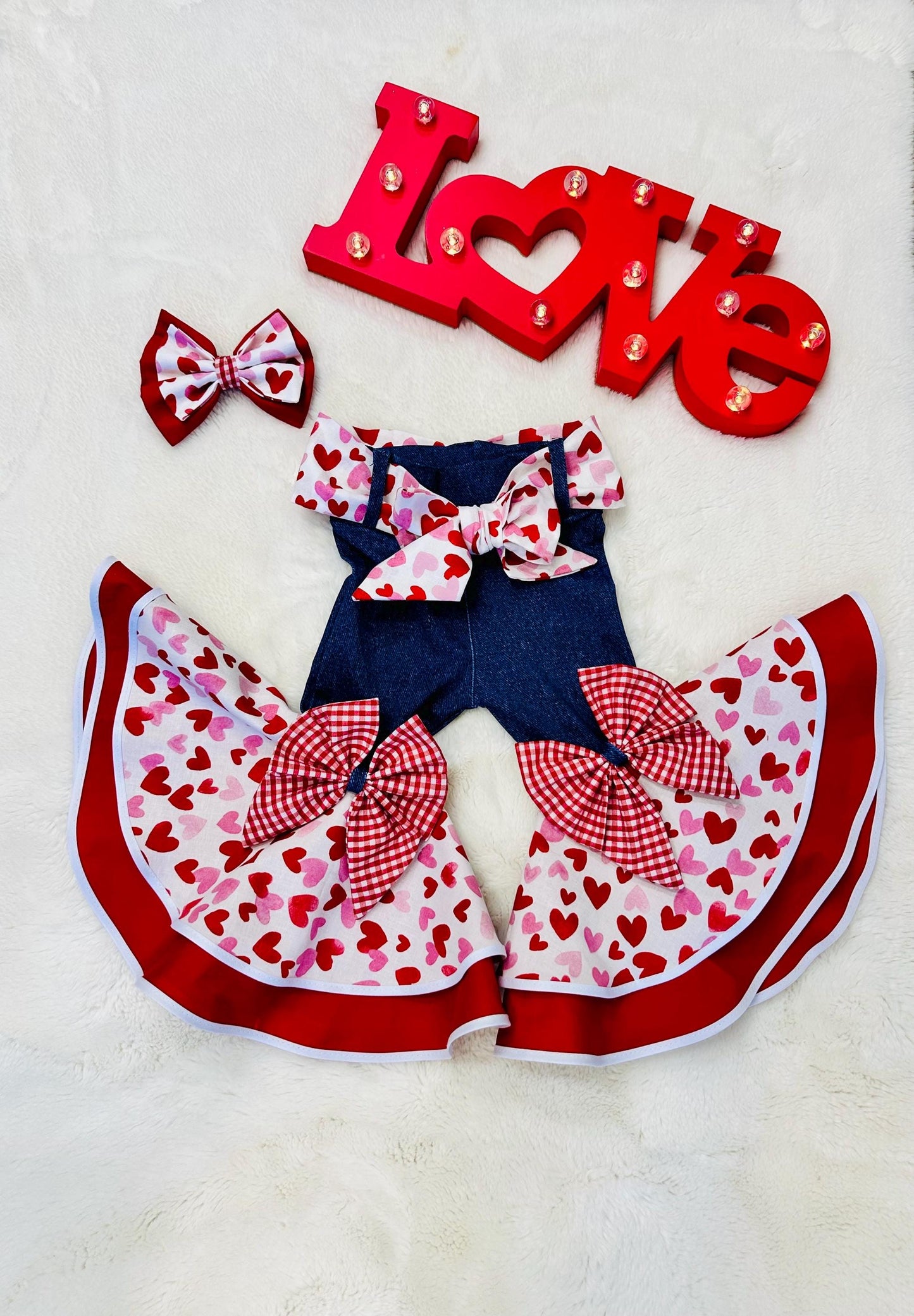 Sweetheart Double Bell Bottoms with Optional Matching Bow & Bandana Belt  Perfect for Valentines Day