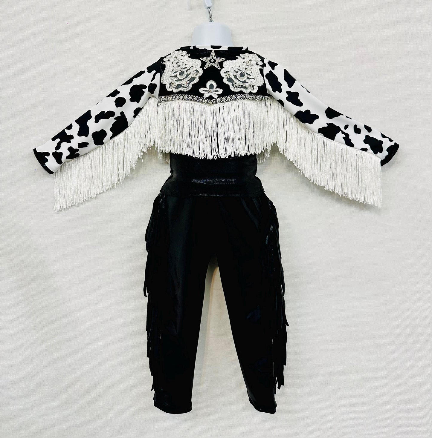 Western Glam Pageant Outfit: 'Let There Be Cowgirls' with Shimmering Black Mystique, Cow Print Accents & Tulle SkirtBy Wholesome Goods Co