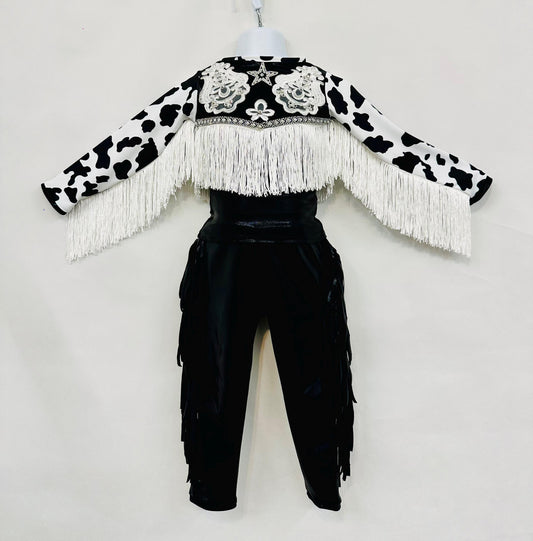 Western Glam Pageant Outfit: 'Let There Be Cowgirls' with Shimmering Black Mystique, Cow Print Accents & Tulle SkirtBy Wholesome Goods Co