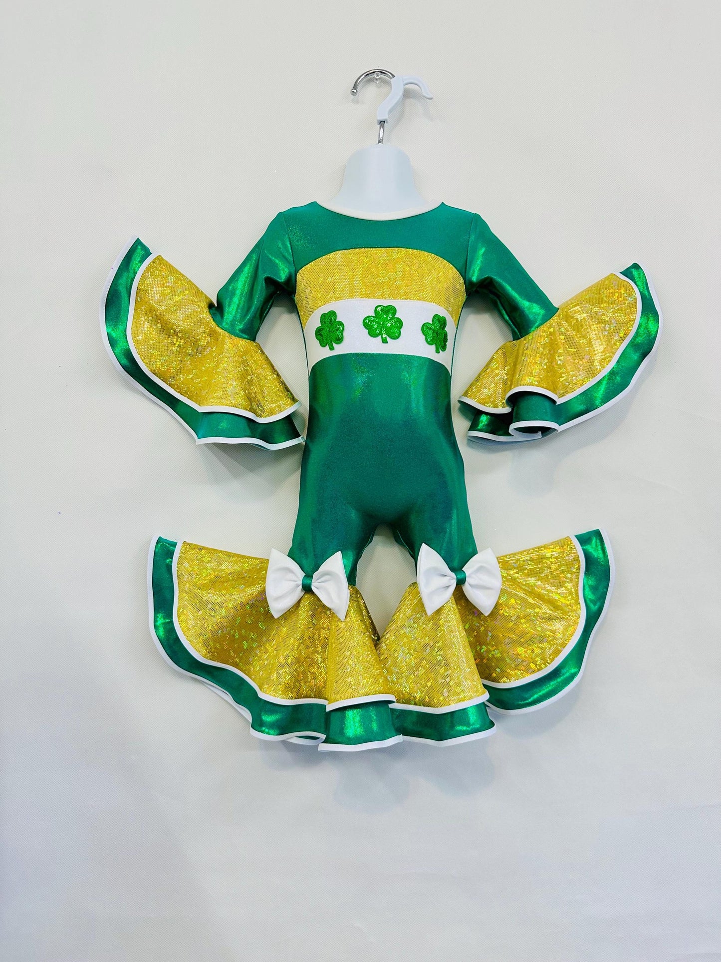 Leprechaun Glam St. Patricks Day Jumpsuit  Perfect for Pageants & Special Events Sizes 0-20, Optional Hair Clip/Headband Saint Patrick's