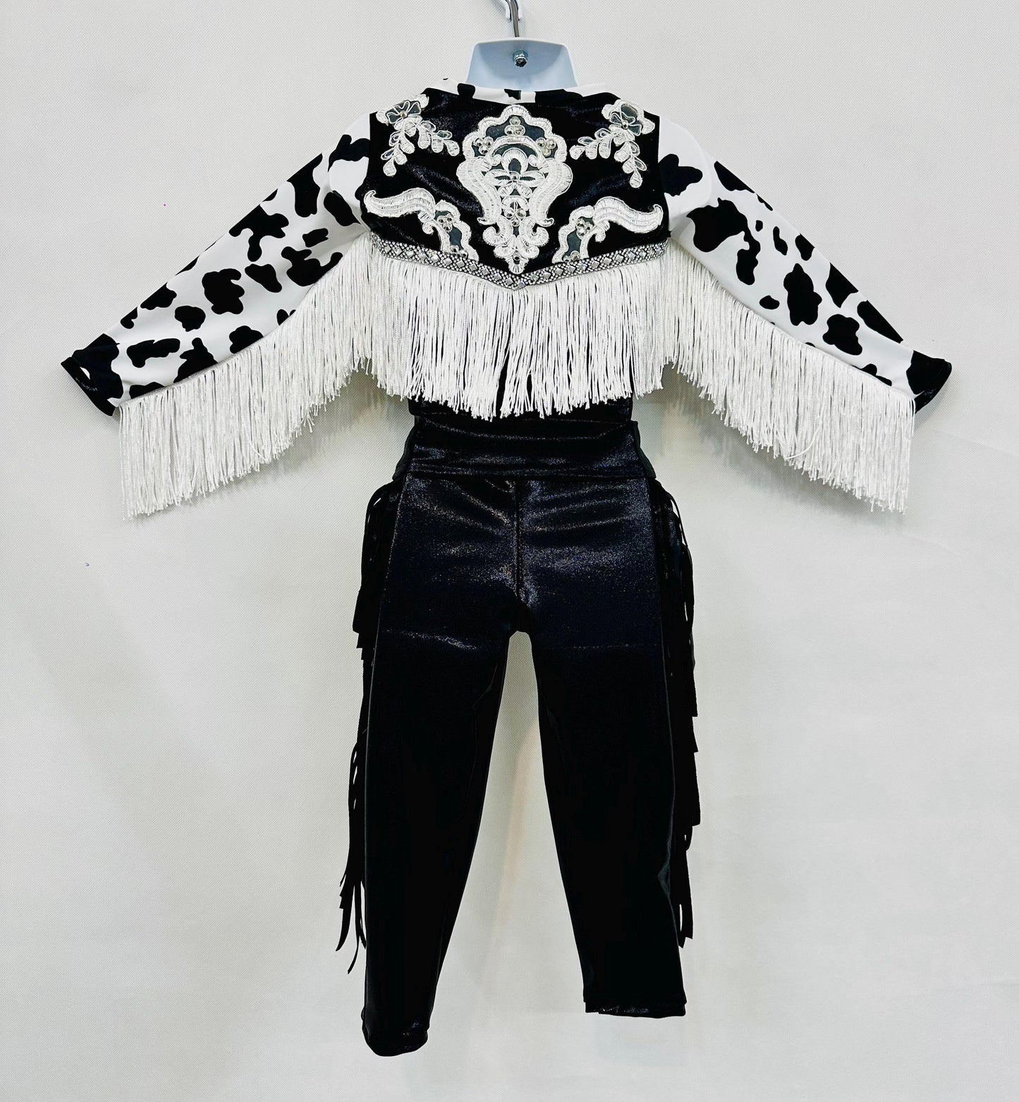 Western Glam Pageant Outfit: 'Let There Be Cowgirls' with Shimmering Black Mystique, Cow Print Accents & Tulle SkirtBy Wholesome Goods Co