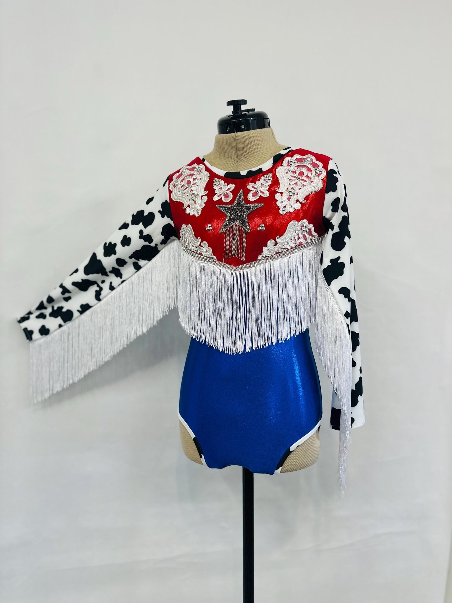 Lone Star Fringe Leotard  Show-Stopping Western Glam for Rodeo, Dance, and Patriotic Events Available in a wide range of sizes.