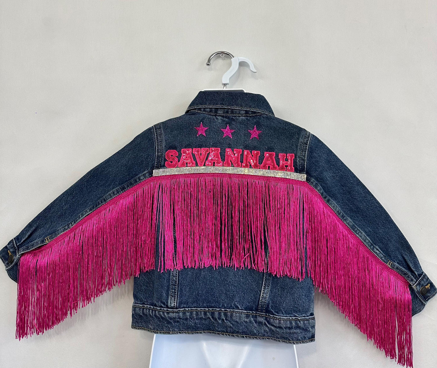 Custom Starlight Fringe Denim Jacket - Tailored Name Embellishment for Girls & Young Adults